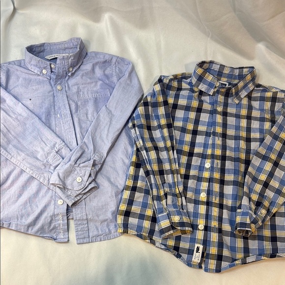 Lot of 2 JANIE & JACK Plaid & Solid BOYS Button-Up Shirts, Long sleeve, size 4 - Picture 1 of 15